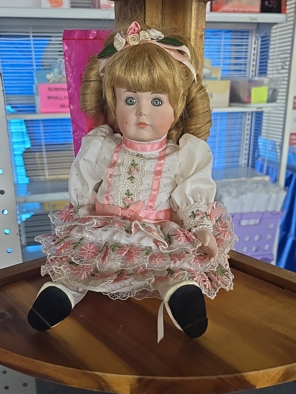 Porcelain Doll in White and Pink Lace Dress - Decorative Kids Toy